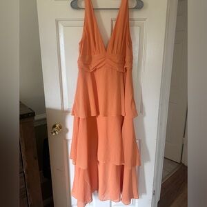 Lulus Celebration Time Light Orange Sleeveless Tiered Midi Dress - Orange - XL